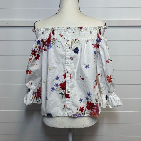 Zara White Floral Off-Shoulder Top Size Small - Picture 3 of 12